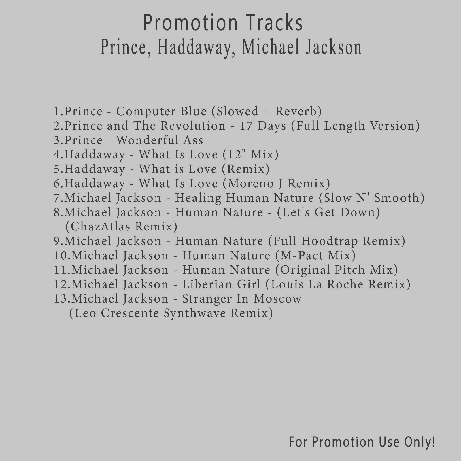 Pop, Dance, R&B.. White CD. Prince, Haddaway, Michael Jackson