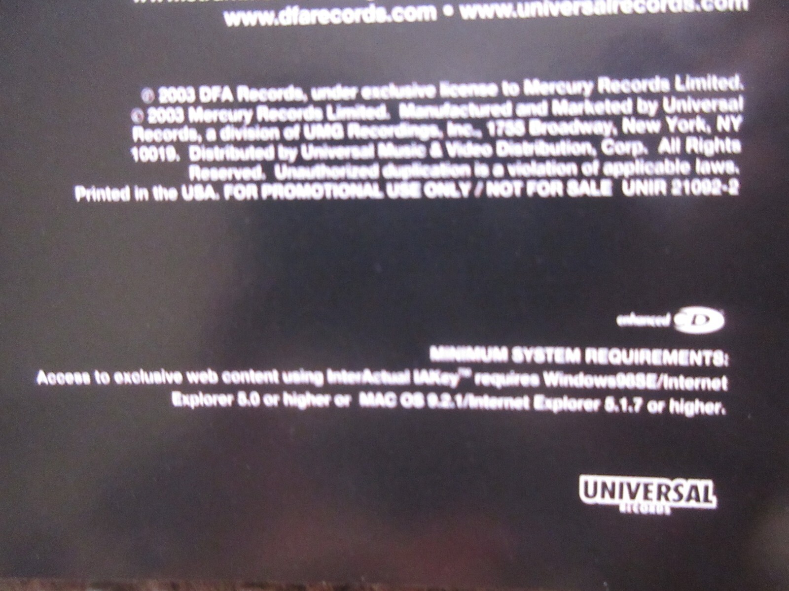 THE RAPTURE “HOUSE OF JEALOUS LOVERS” 2003 UNIVERSAL NM/UNPLAYED PROMO ENHANCED
