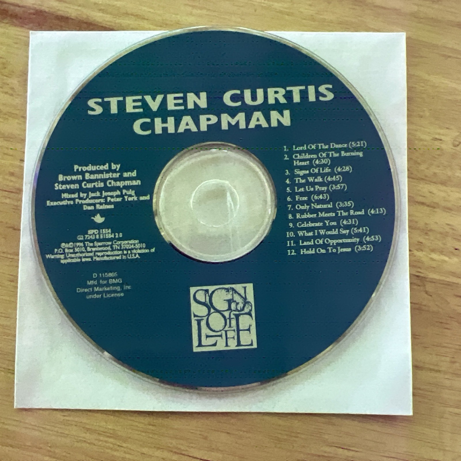 Signs of Life by Steven Curtis Chapman (CD, 1996) Disk Only