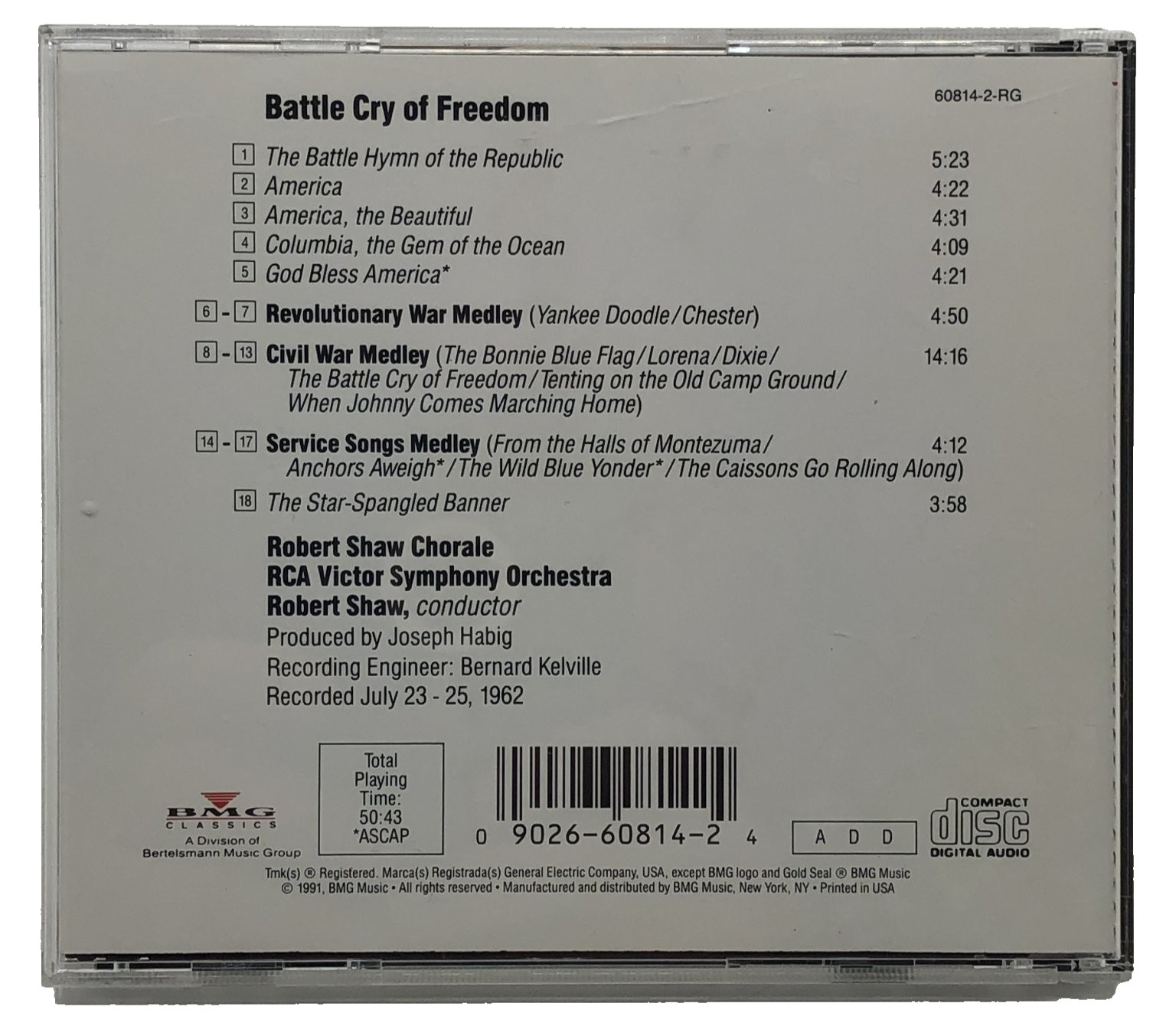 Robert Shaw Chorale – Battle Cry of Freedom CD 1991 Classical RCA Victor Disc M