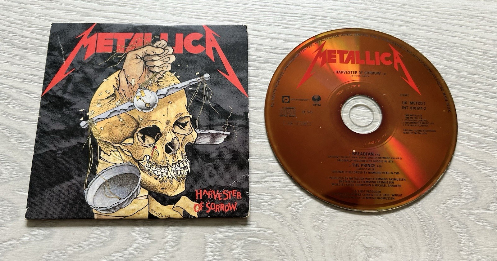 Metallica Harvester Of Sorrow CD Original 1988 UK Bronze Disc Vertigo