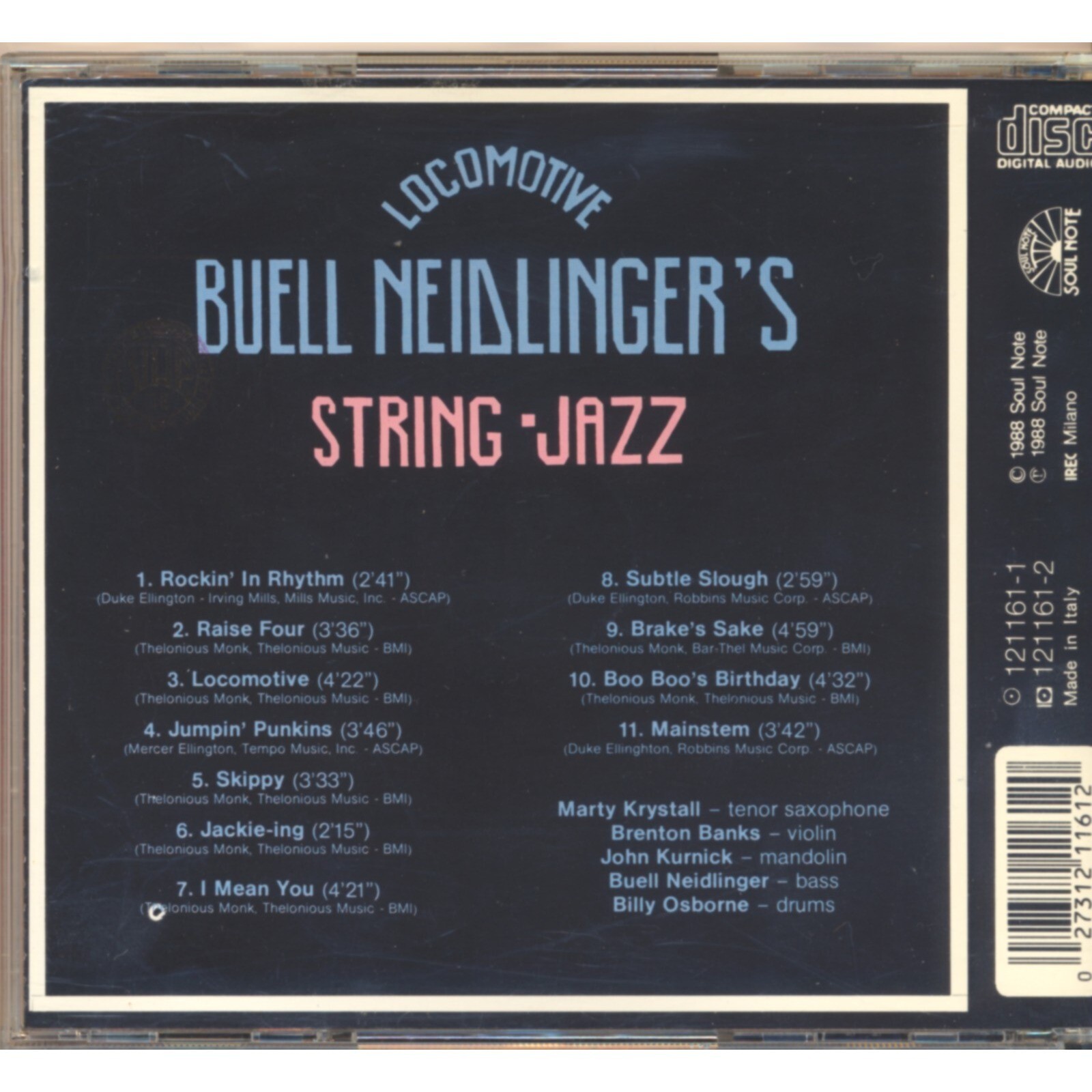 Locomotive, Buell Nedlinger’s String Jazz, Soul Note 121161-2 USA 1988 CD.