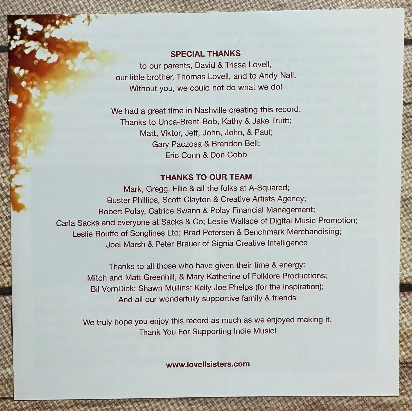 11-track 2009 Norway CD — The Lovell Sisters (LARKIN POE) / Time to Grow