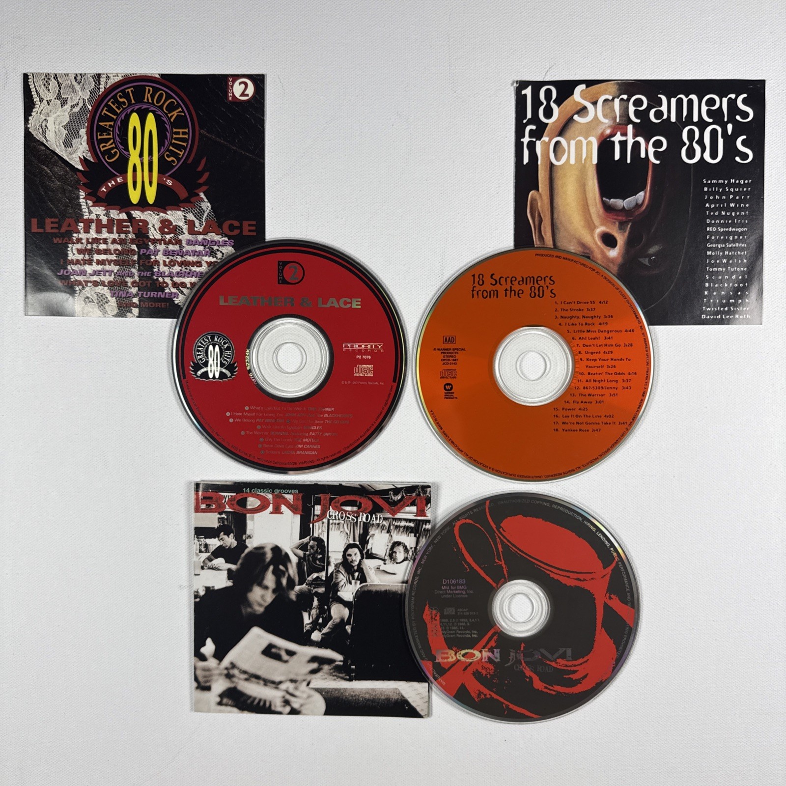Lot of 3 80s Rock CDs ~ Screamers, Leather & Lace, Bon Jovi ~ Discs Only No Case