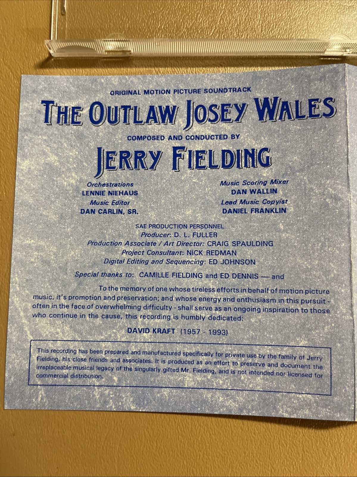 Jerry Fielding The Outlaw Josey Wales Original Motion Picture Soundtrack Cd
