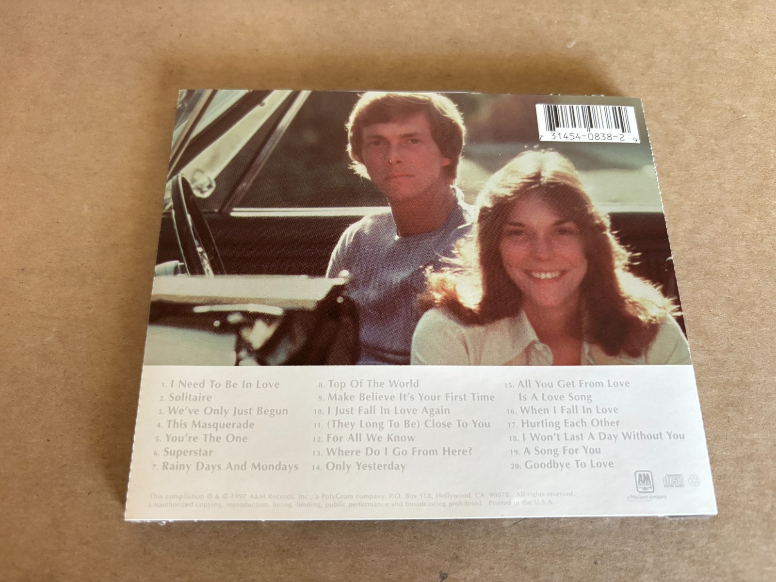 The Carpenters Love Songs 1997 Compilation A & M Records CD Karen & Richard