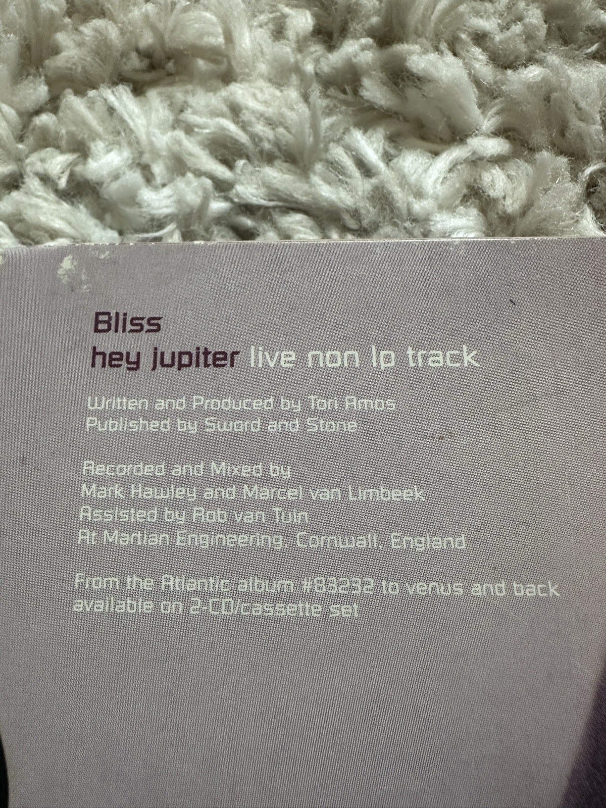 Tori Amos Bliss CD Single 1999 Atlantic 2-84532 Hey Jupiter Live Card Sleeve