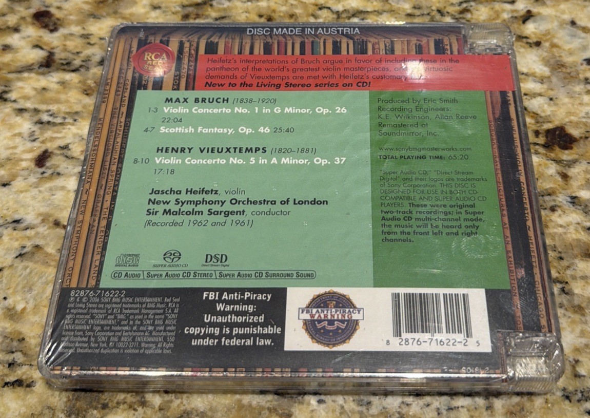 HEIFETZ BRUCH- SCOTTISH FANTASY CONCERTO NO. 1 VIEUXTEMPS CONCERTO NO. 5 SACD