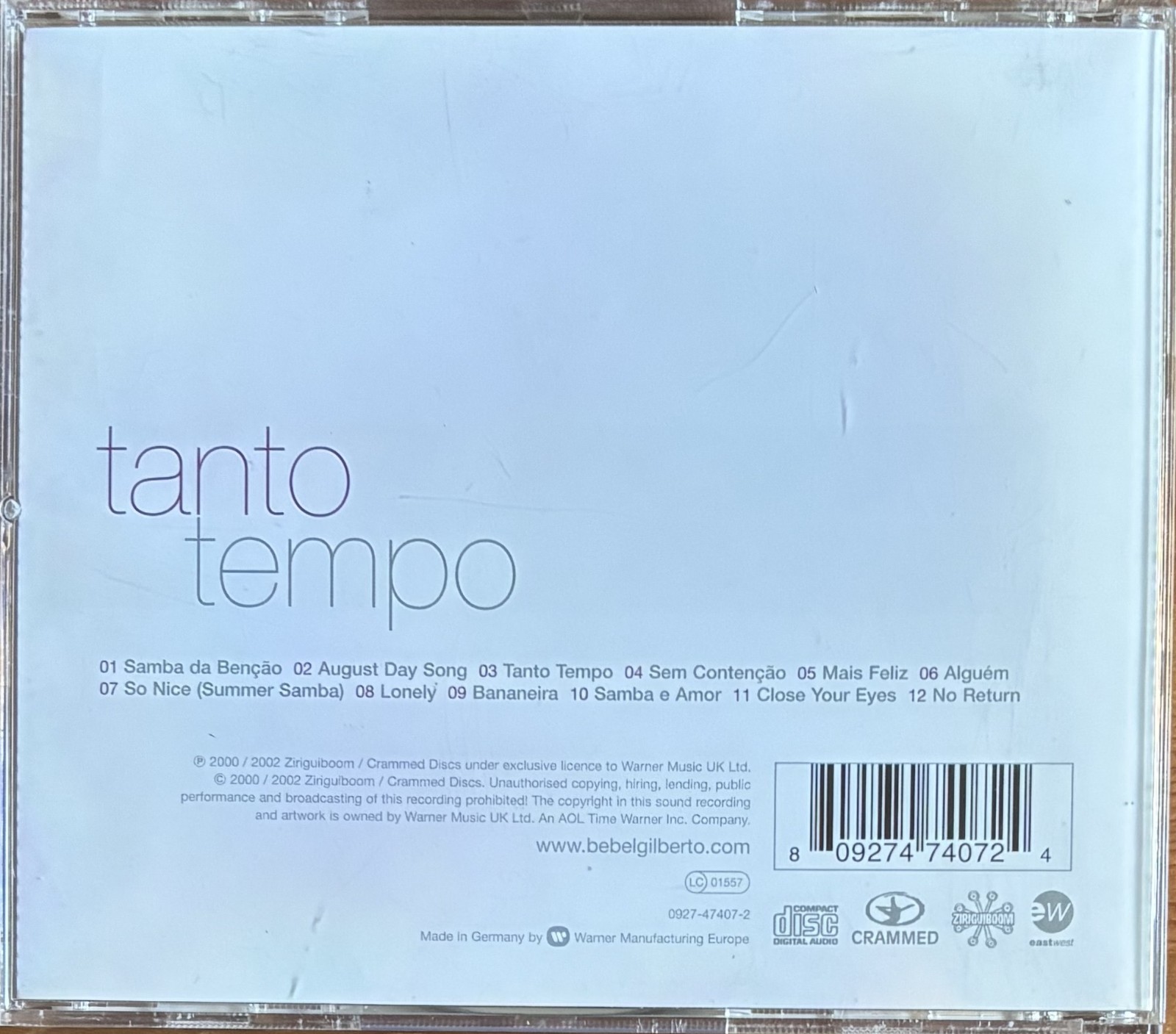 BEBEL GILBERTO “TANTO TEMPO” 2002 12 TRACK CD ALBUM LATIN DOWNTEMPO BRAZIL BOSSA