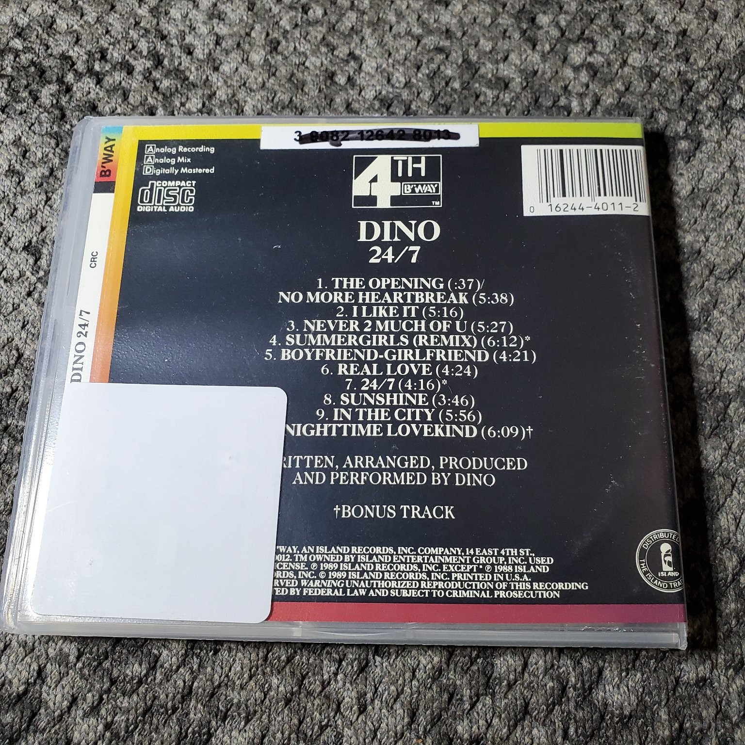 Dino – 24/7 CD 1989 Pop Dance R&B 4th & B’way Club Edition