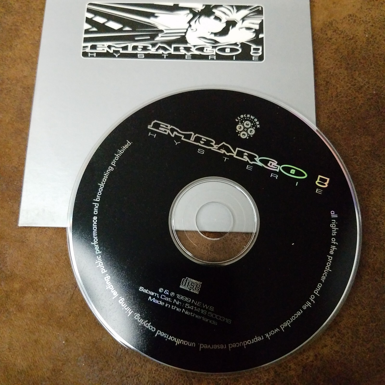 Embargo – Hysterie (CD Single 1999 Hard House Cardboard Sleeve)