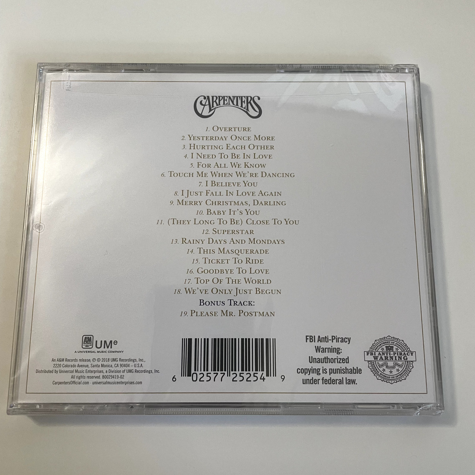 CARPENTERS LIMITED TARGET EDITION OOP CD WITH THE ROYAL PHILHARMONIC BONUS TRACK